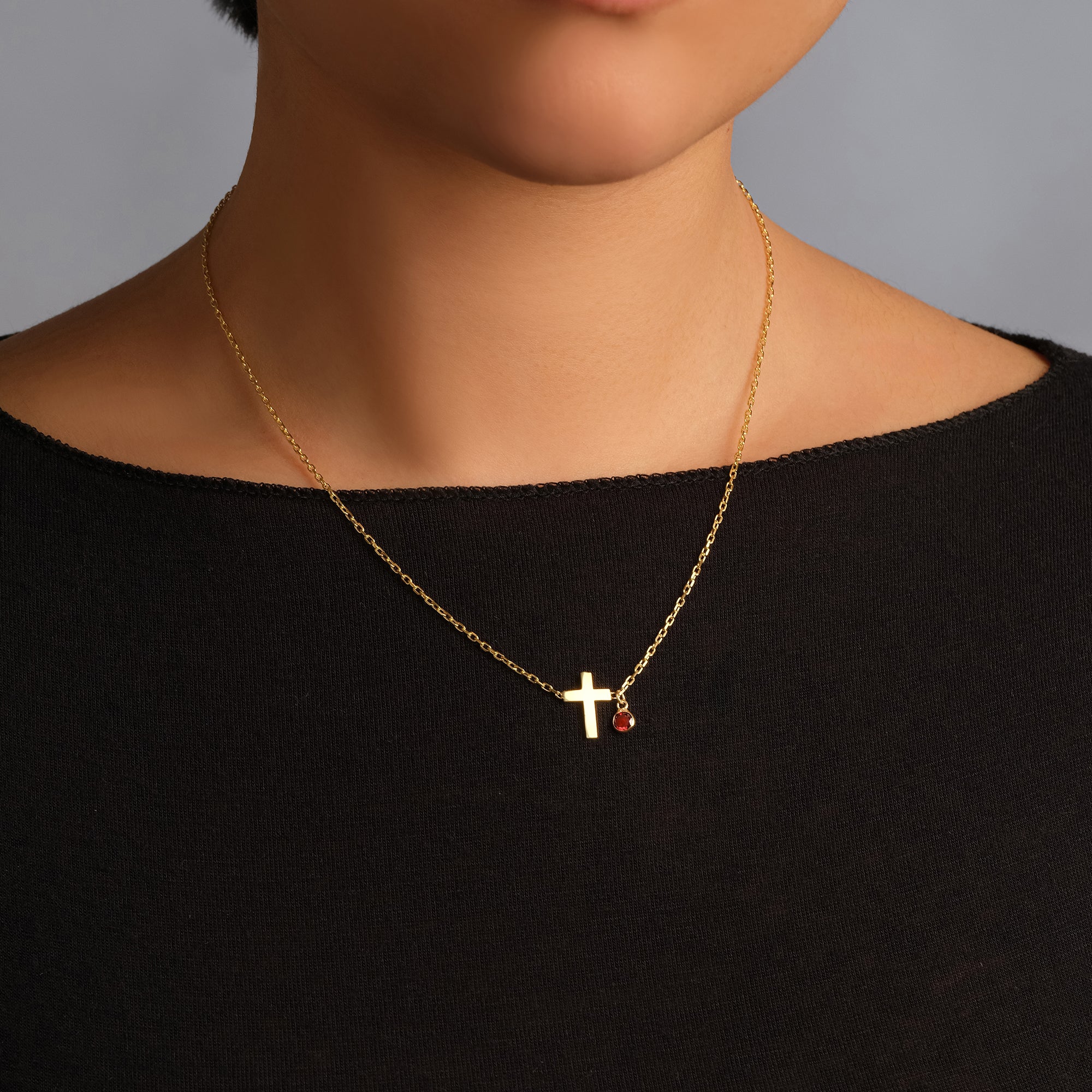 Trio Gem Cross Necklace