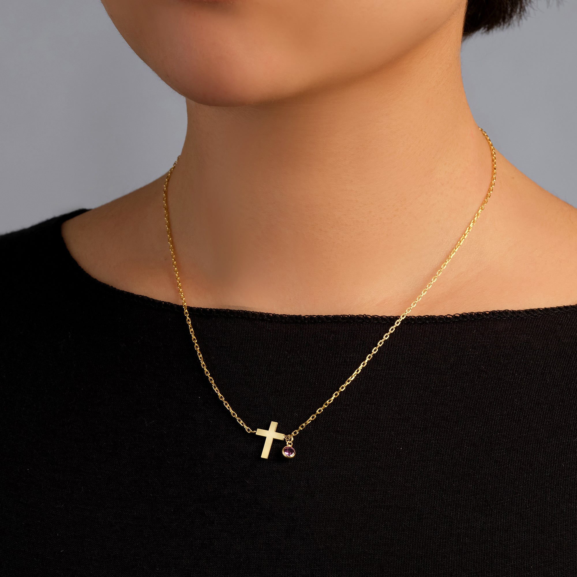 Trio Gem Cross Necklace