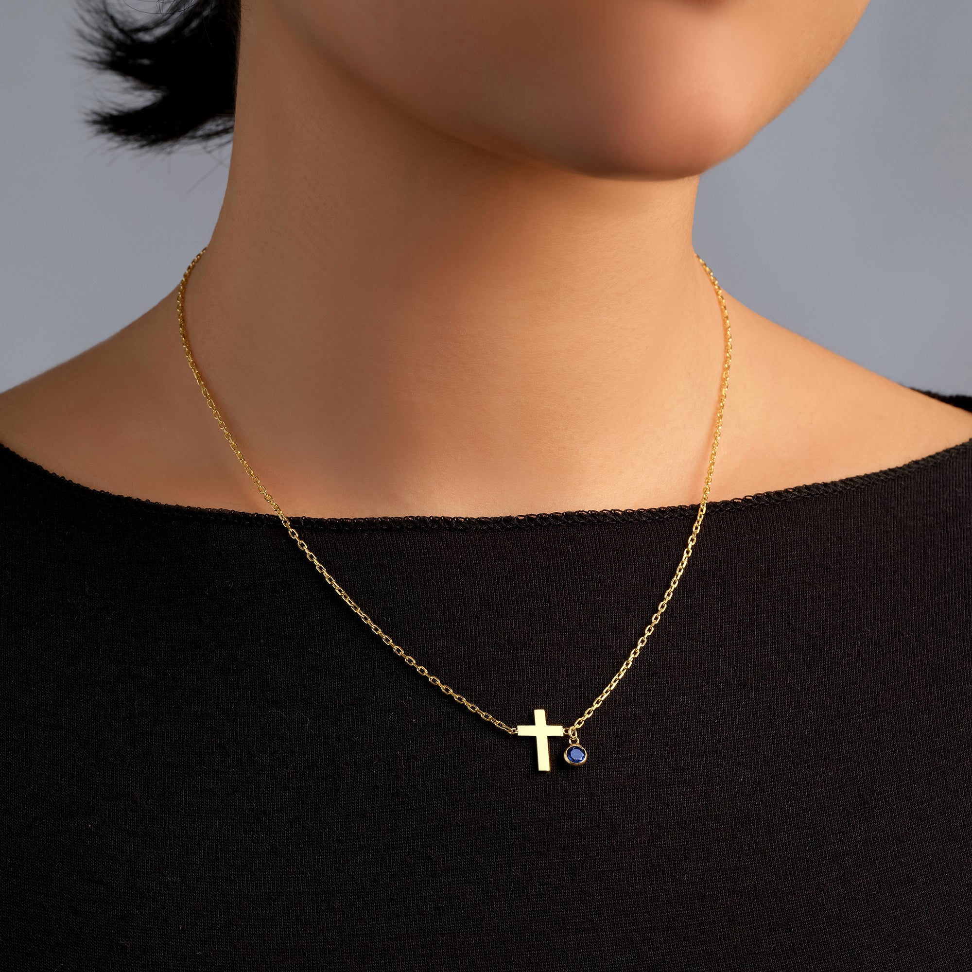Trio Gem Cross Necklace