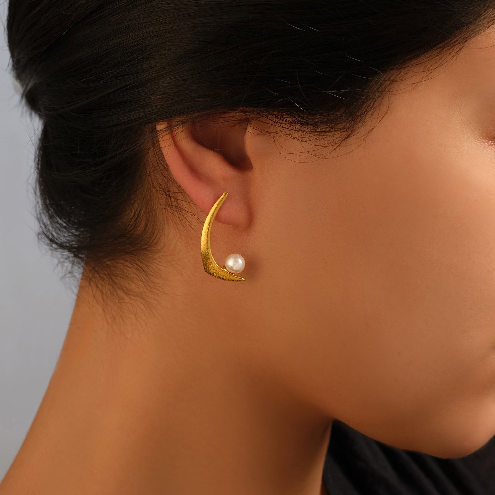 Lunelle Modern Pearl Arc Earrings