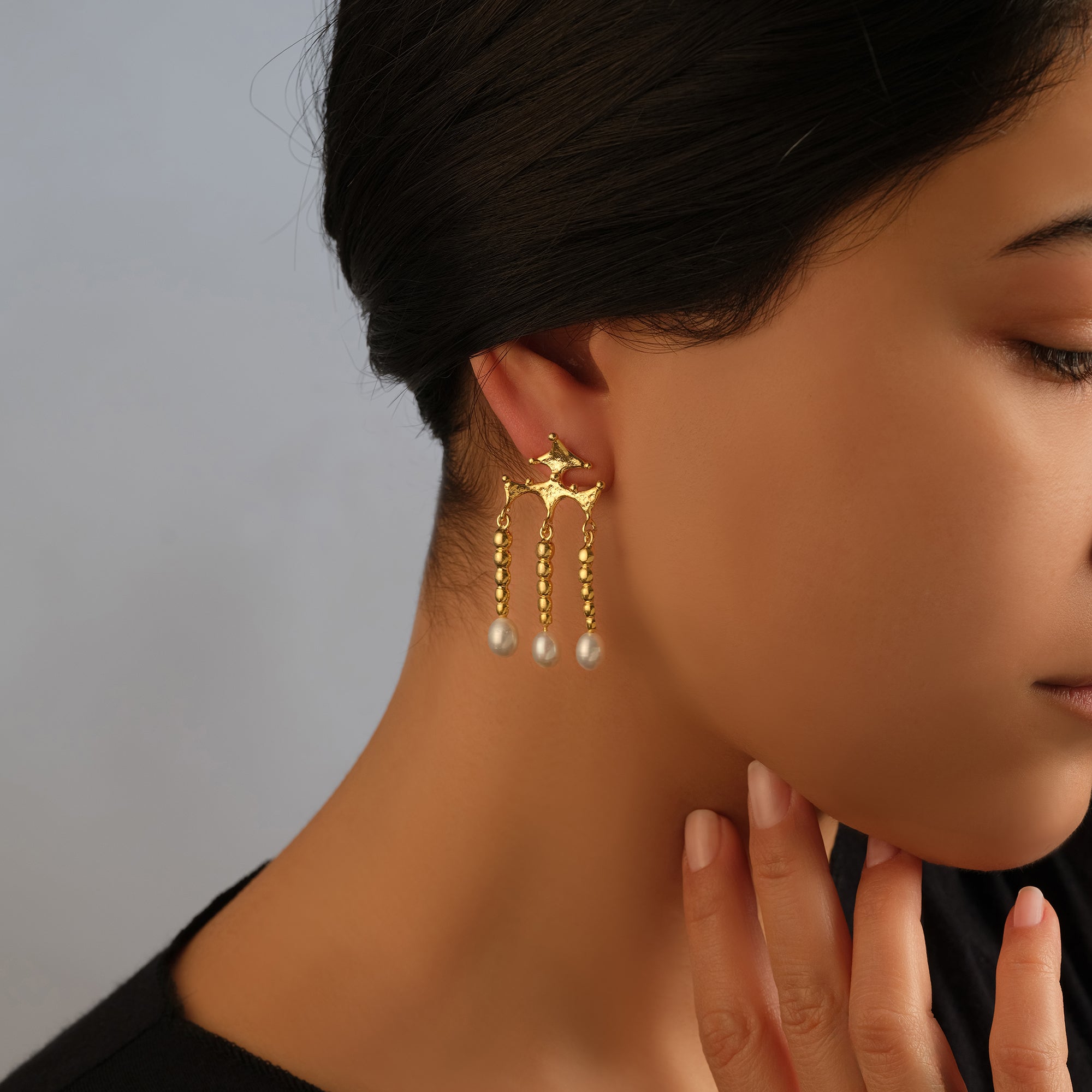 Celestia Triple Pearl Cascade Earrings