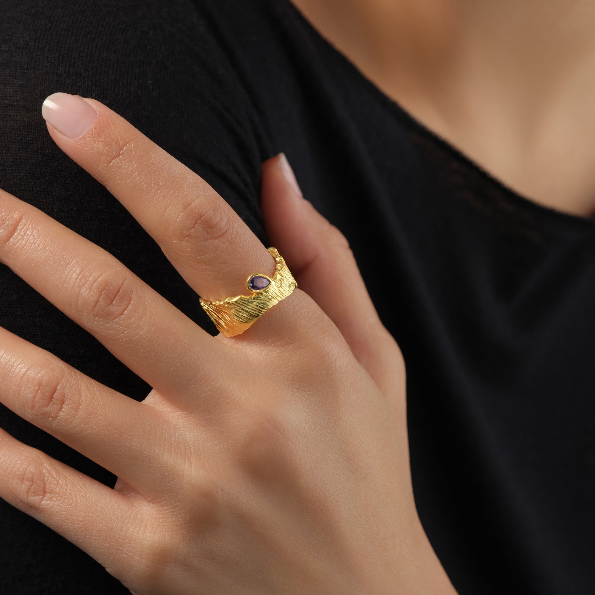 Astraea Textured Amethyst Ring