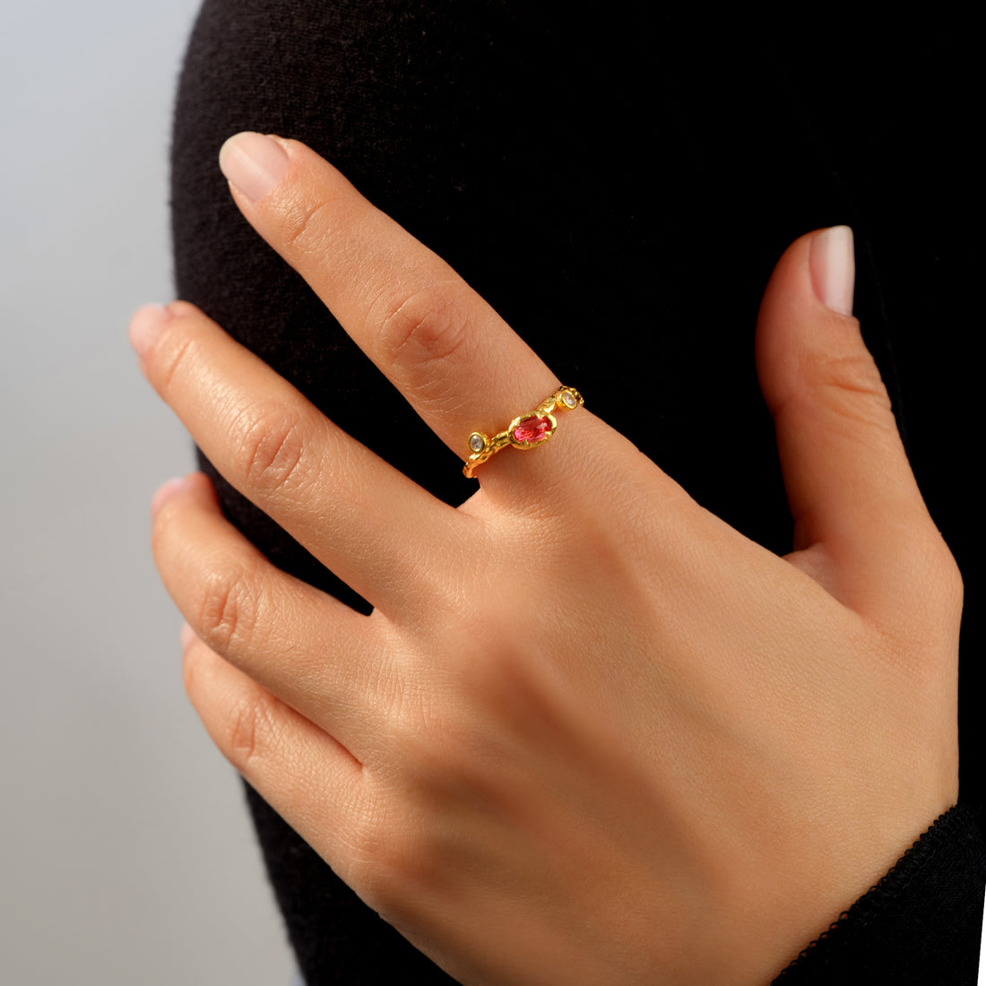 Elowen Pink Zircon Trio Ring