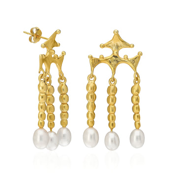 Celestia Triple Pearl Cascade Earrings