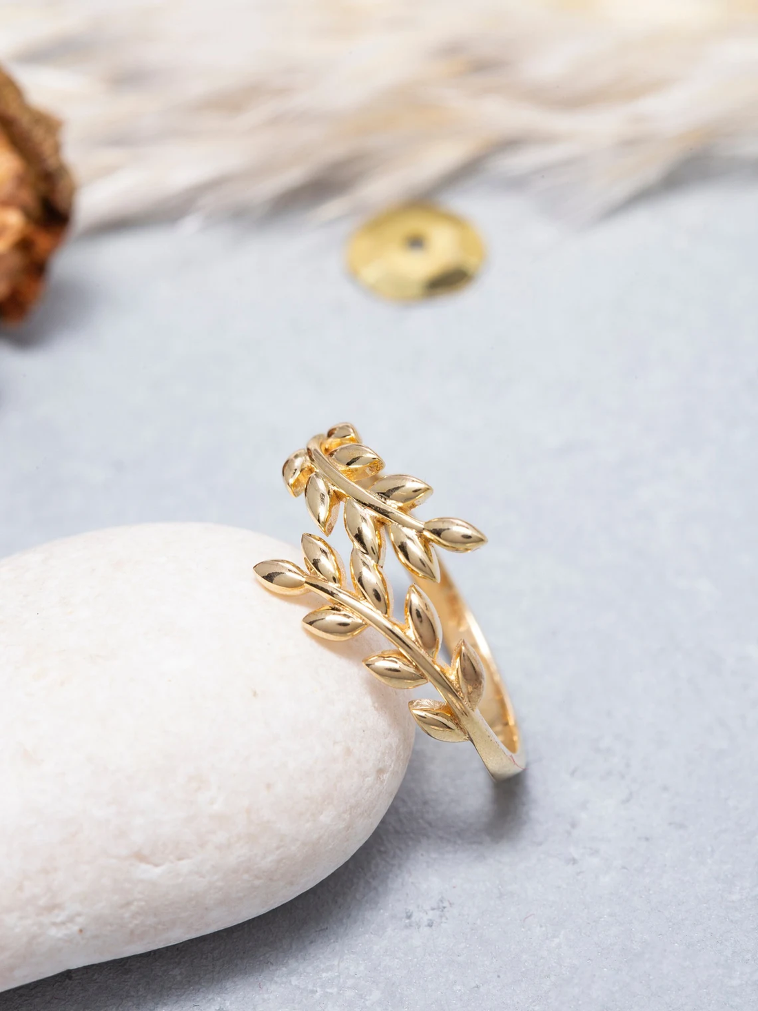 14K Solid Gold Olive Leaf Ring