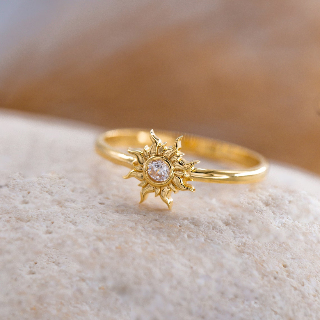 14K Solid Gold Sun Ring