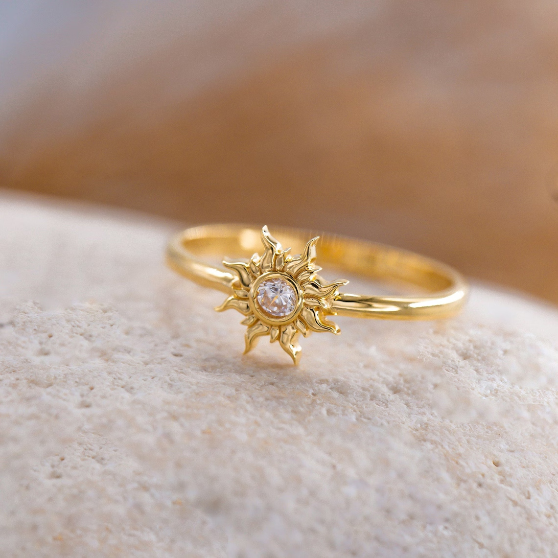 14K Solid Gold Sun Ring