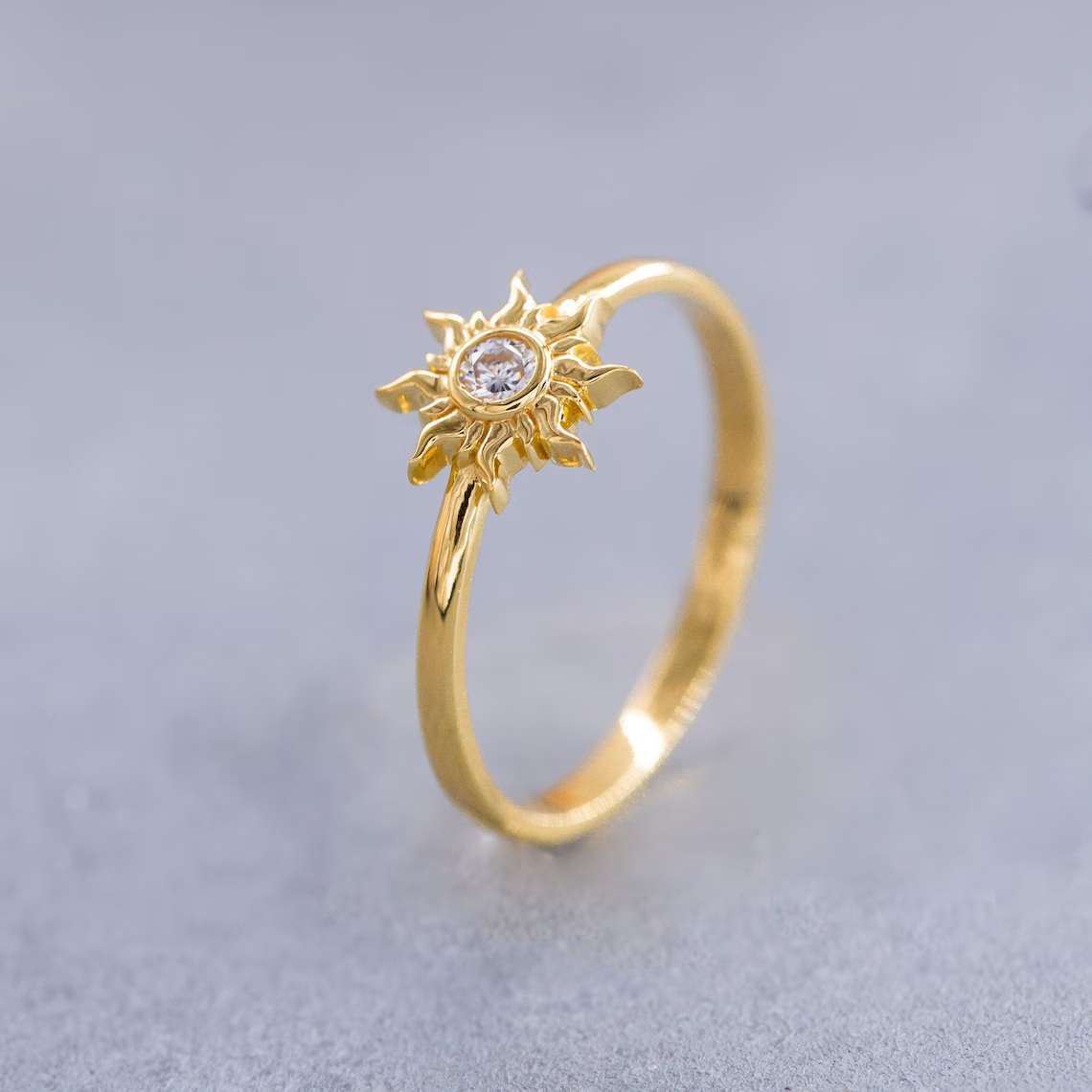 14K Solid Gold Sun Ring