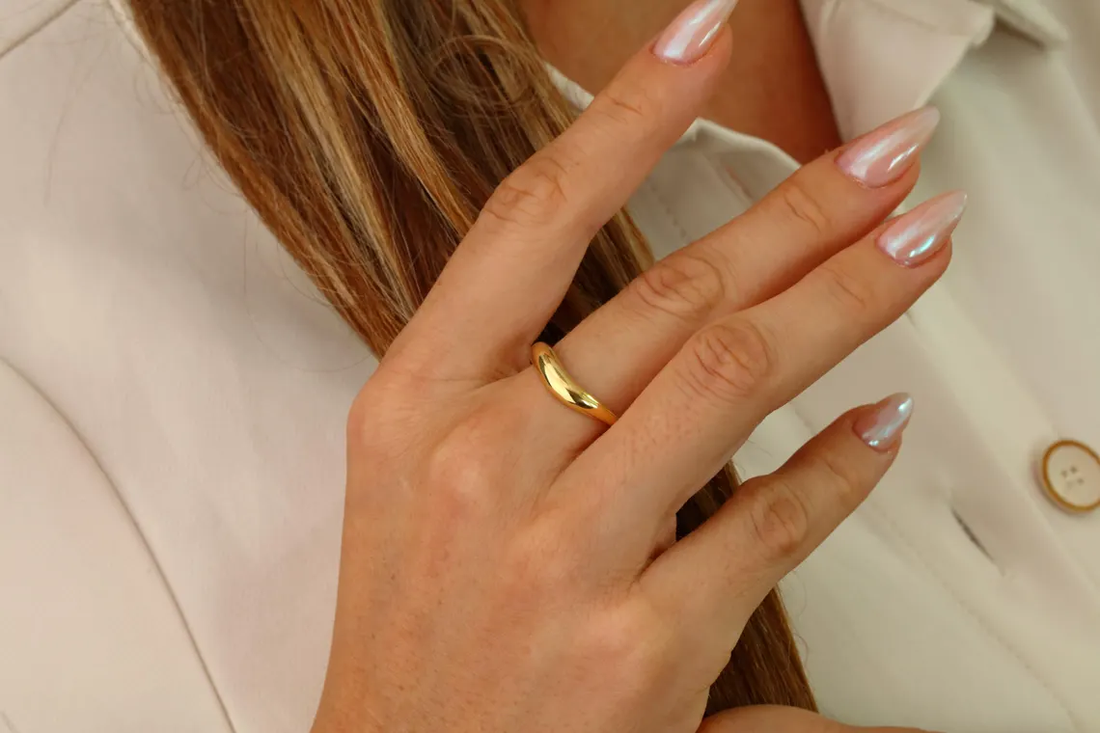 14K Solid Gold Curved Dome Ring